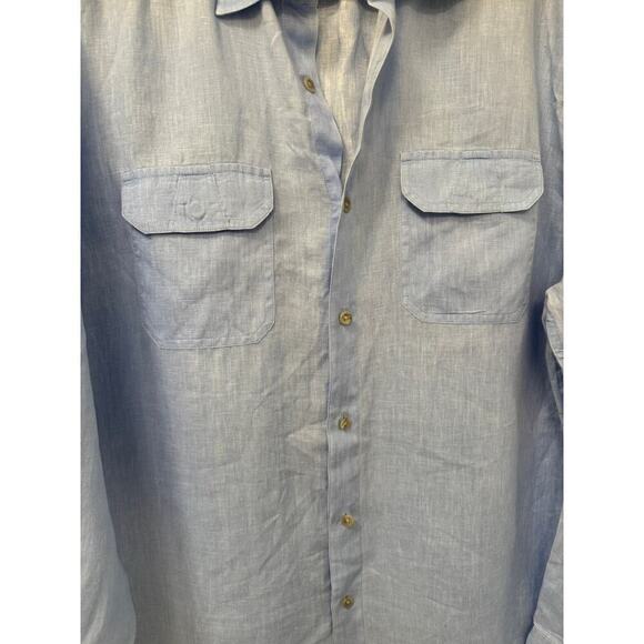 Joseph Abboud Men's Large 100% Linen Blue Button Down Shirt Long Sleeve - Picture 3 of 7